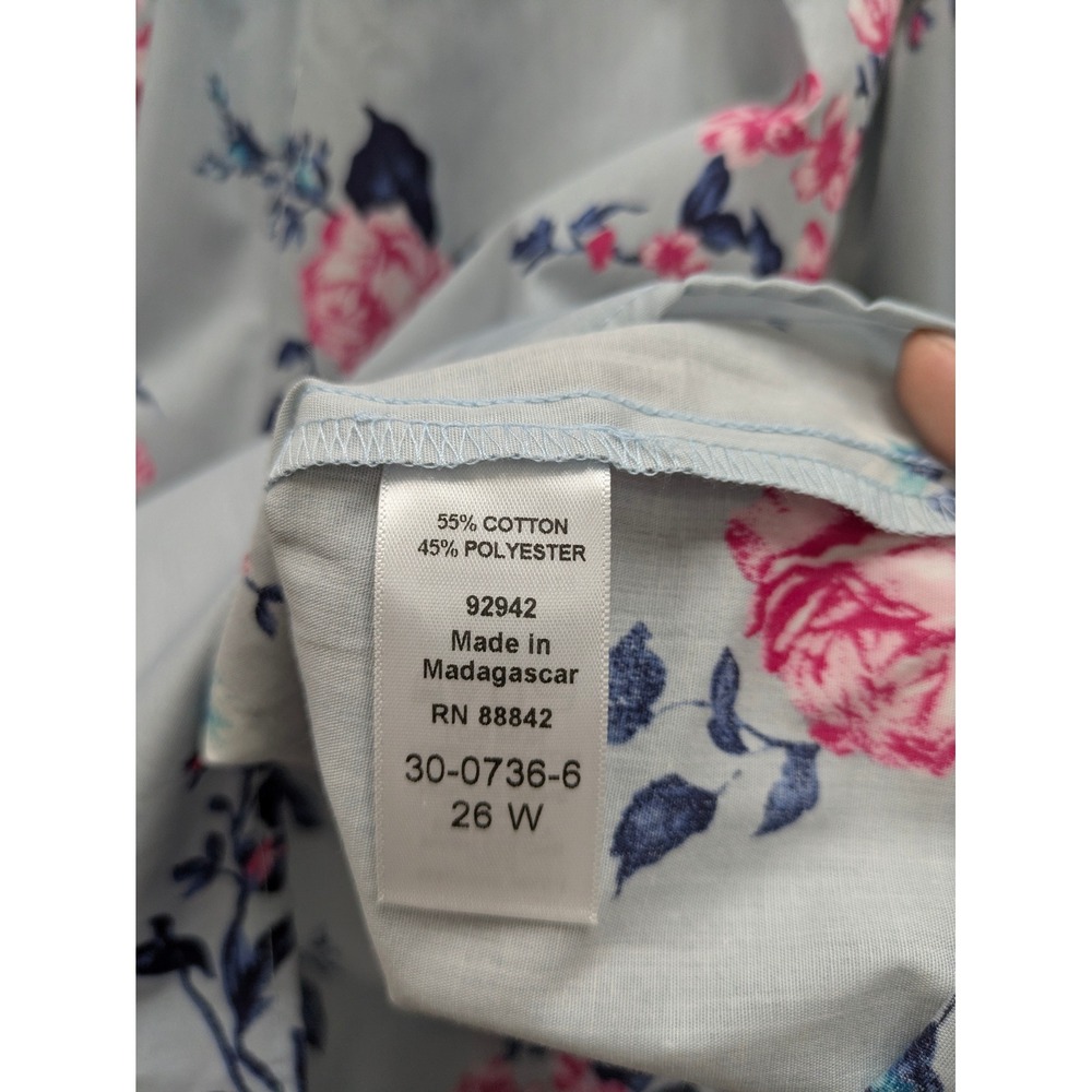 Cottagecore Floral Button Down‎ Shirt Womens 26W Roaman's Blue Pink Long Sleeve - Picture 5 of 7